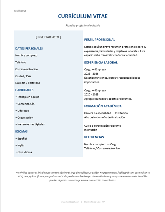 Modelo curriculum vitae Word