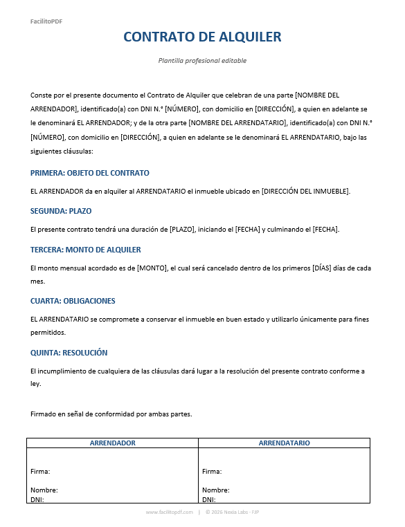 Modelo contrato alquiler Word