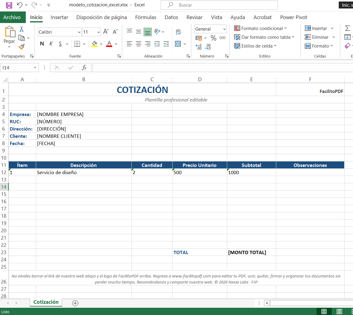 Modelo cotización Excel gratis