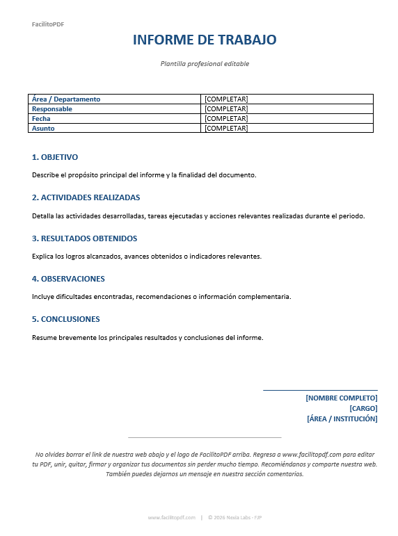 Modelo informe trabajo Word