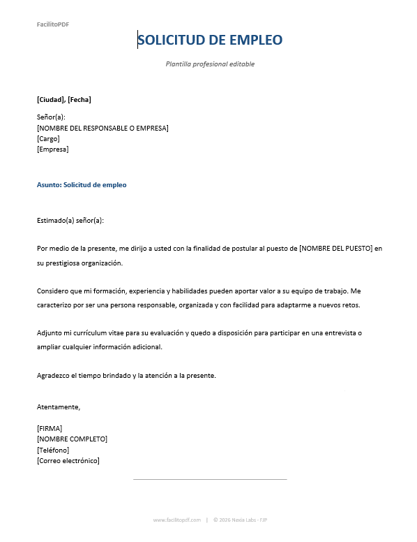 Modelo solicitud de empleo Word